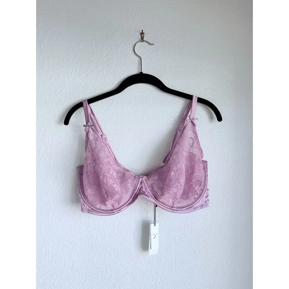 NWT Fleur du Mal Magnolia Lace Unlined Demi Bra in Lilac Purple Size 38G - Picture 8 of 15